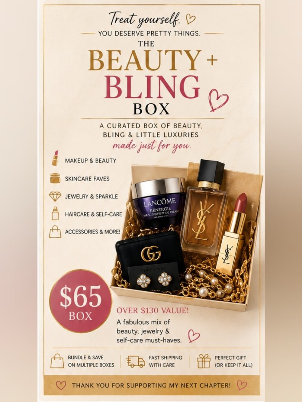 Beauty + Bling Gift Box with Gold Accents
